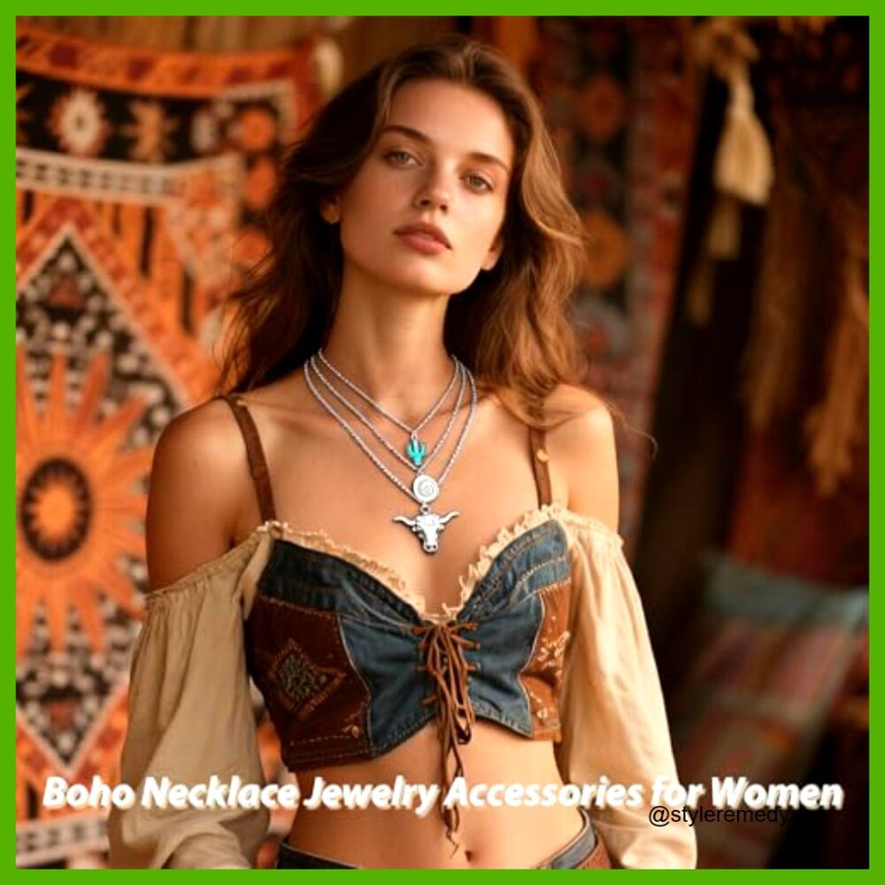 Layered Turquoise Statement Necklace Earrings Set… - image 4